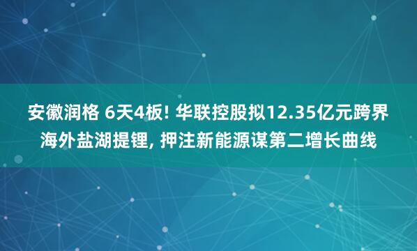 安徽润格 6天4板! 华联控股拟12.35亿元跨界海外盐湖提锂, 押注新能源谋第二增长曲线