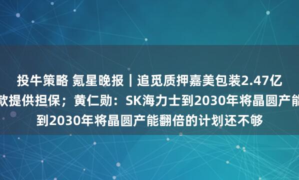 投牛策略 氪星晚报｜追觅质押嘉美包装2.47亿股，向兴业银行贷款提供担保；黄仁勋：SK海力士到2030年将晶圆产能翻倍的计划还不够
